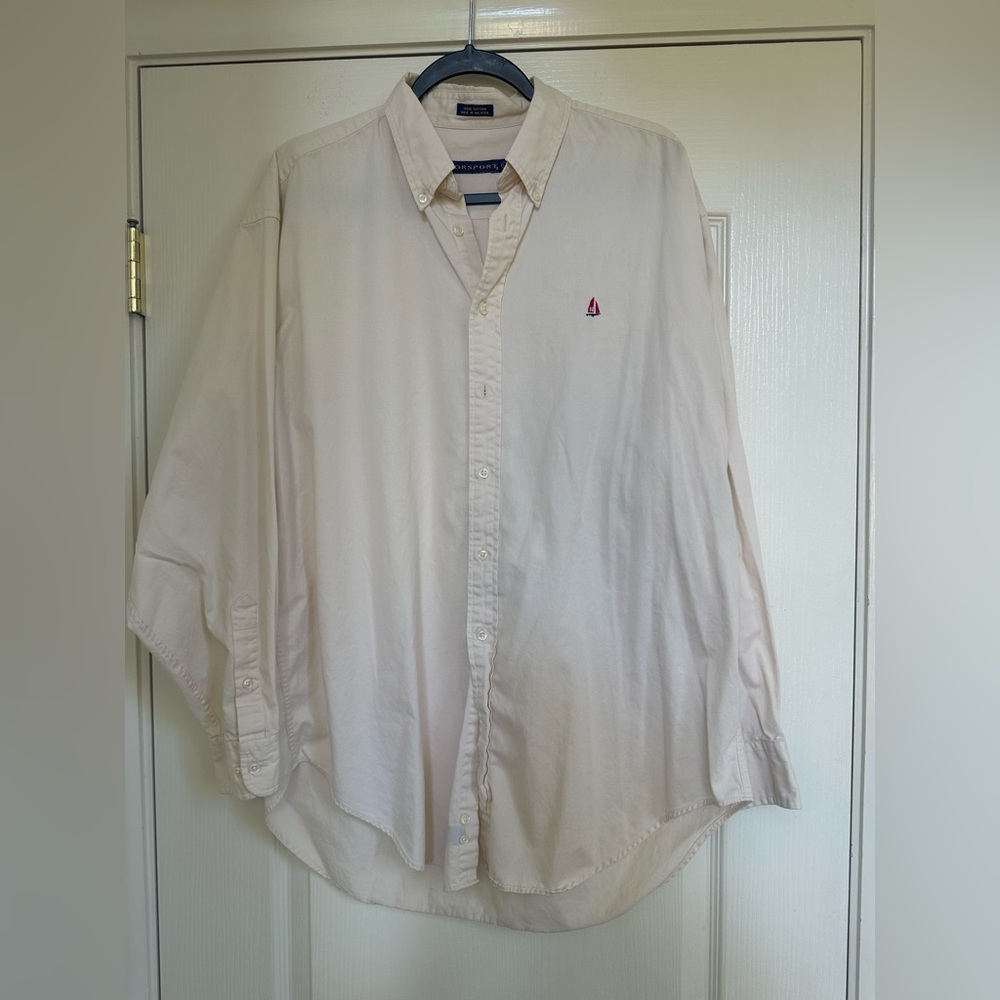 Cream Casual Button Down Shirt Relaxed Fit
